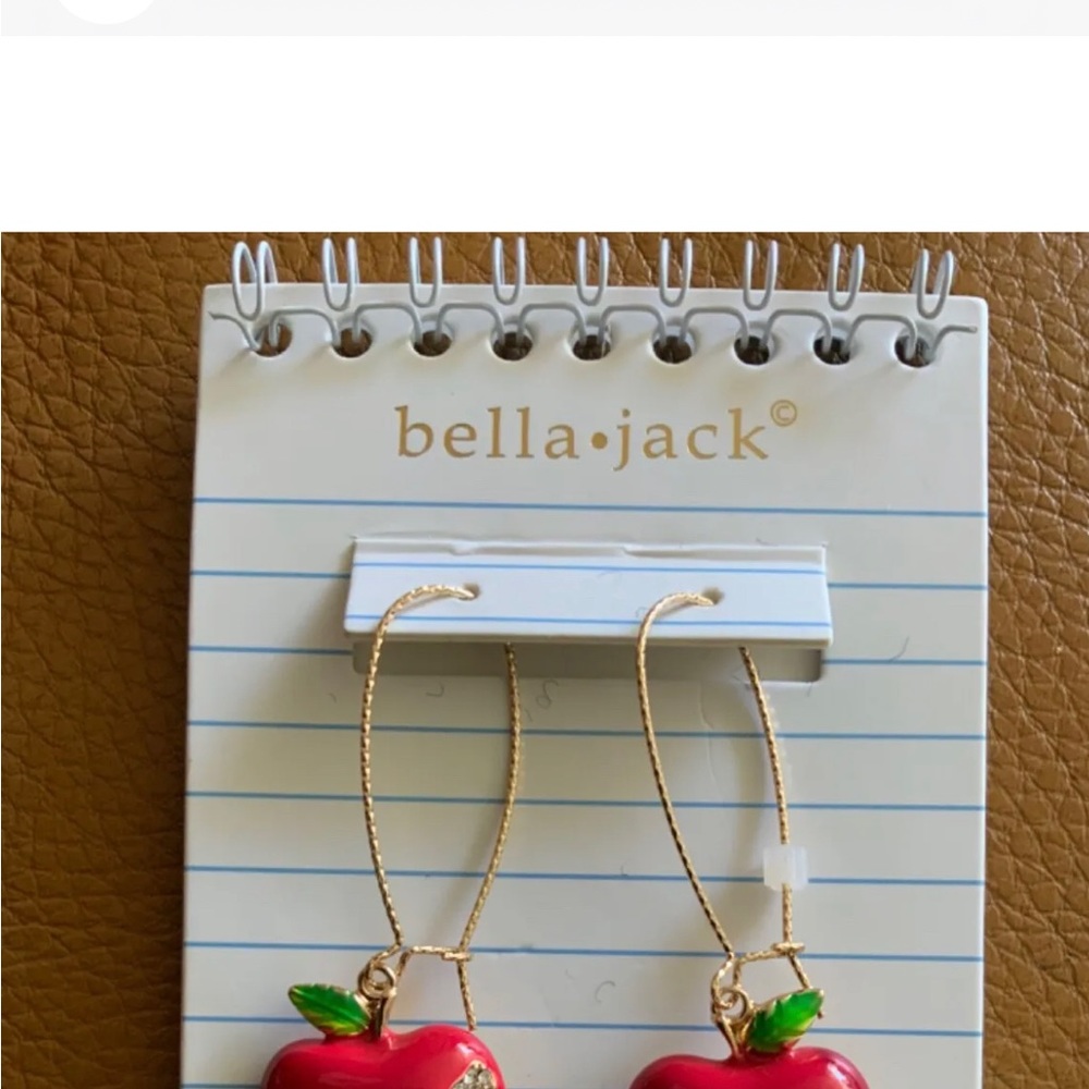 NWOT š Bella Jack gold tone red enamel CZ apple lightweight 2.5ā earrings - Picture 6 of 6